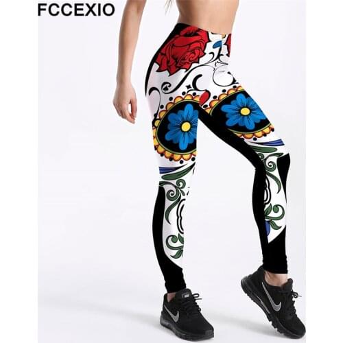 FCCEXIO New Retro Flower Leggings Women Workout Leggins Fashion High Waist Slim Trousers Sexy Pants Digital Print Fitness Legins
