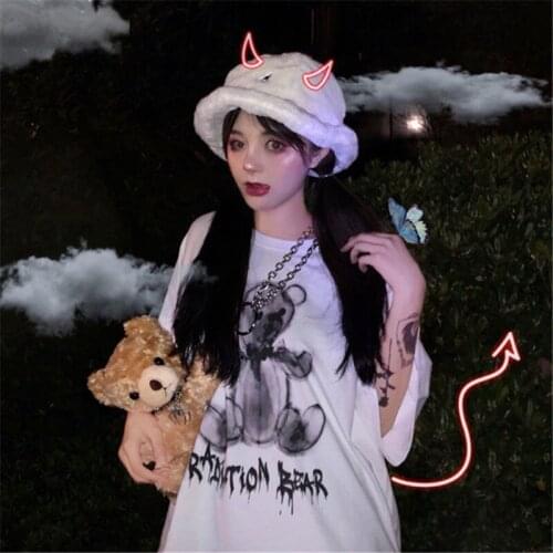 Summer Boys Oversized Short Sleeve Women Cool Fashion Cartoon Students Female T-shirt White New Cool High Street T Shirt Tee