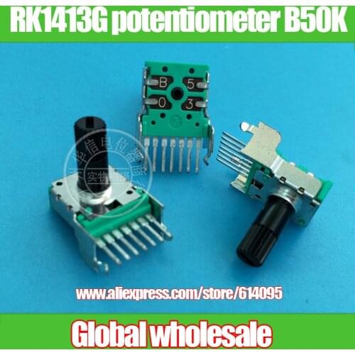 4pcs RK1413G horizontal double potentiometer B50K / long foot / handle length 13MM / knurled shaft 7 feet