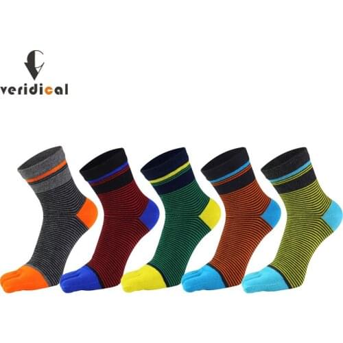Cotton Five Finger Socks Man Striped Boneless Bright Color Soft Elastic Endurable Harajuku Happy Short Socks With Toes Sokken