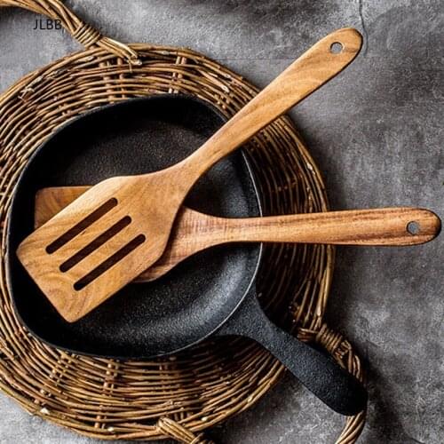 Teak Wood Turner Long Handle Spatula Kitchen Turner Non Stick Cooking Utensils Wooden Spatula Slotted Turner Set Wooden Utensils