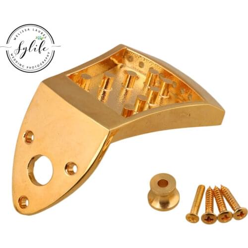 Metal 75x45x9mm Triangle 8-String Mandolin Tailpiece Golden Guitar Parts
