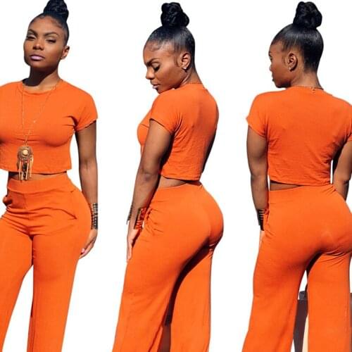 Fashion o neck solid women set lady crop and long pants 2 pieces outfits for women casual outfits DF61