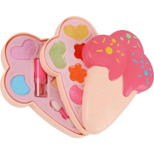 Washable Makeup Toy Kit Ice Cream Shape for Party Halloween Role Play Games Princess Dress up Little Girl Gift Age 3