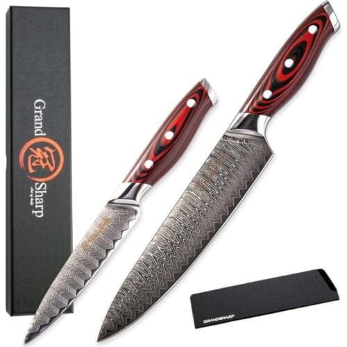 GRANDSHARP 2 Pcs Kitchen Knife Sets Chef Utility Damascus Knives vg10 Japanese Damascus Steel Kitchen Cooking Gadgets G10 Handle