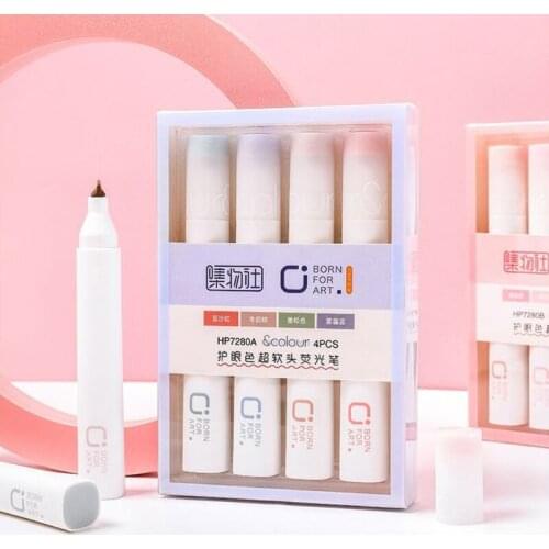 H05B 4 Colors Multi-purpose Highlighter Set Super Soft Oblique Tip Colored Marker Pen 4PCS for Poster Note Taking Coloring