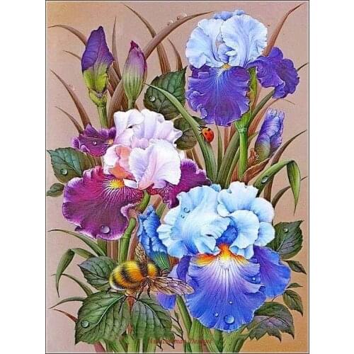 Counted Cross Stitch Kits Needlework Embroidery - Crafts 14 ct Aida DMC Color DIY Arts Handmade Home Decor - Iris and Wasp