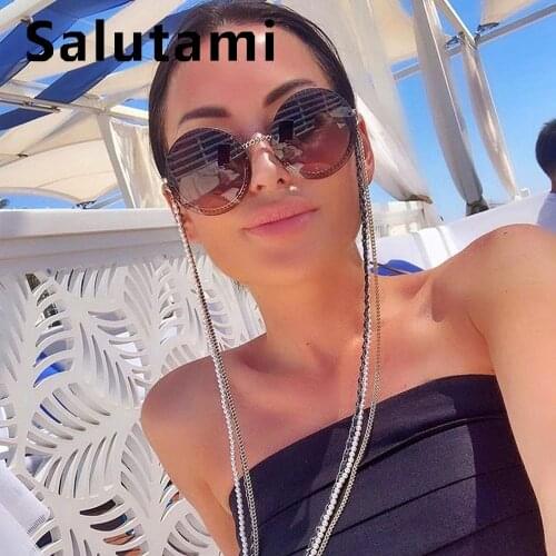 Frameless Alloy Round Chain Frame Sungalsses For Women 2019 Luxury Brand Chic Hole Leg Sun Glasses Female Sexy Shades (no Chain)