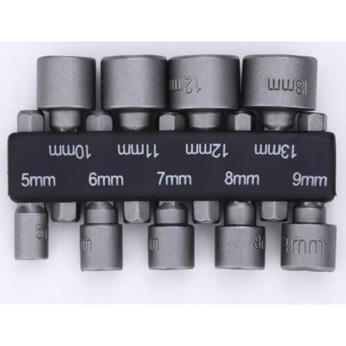 9pcs/set 5mm-13mm Drill Bit Hex Socket Adapter Sleeve Nozzles Nut Driver Set Drill Bits Adapter for Woodworking Power Tools