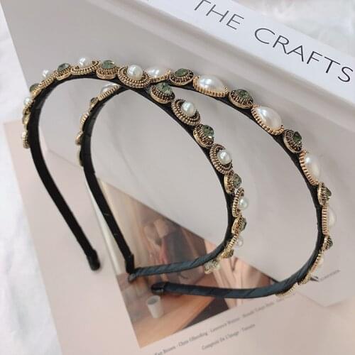 Vintage Rhinestone Pearl Headbands Hairbands For Women Wedding Hair Accessories Designer Hoop Bow Bridal Headwear Bride Headband