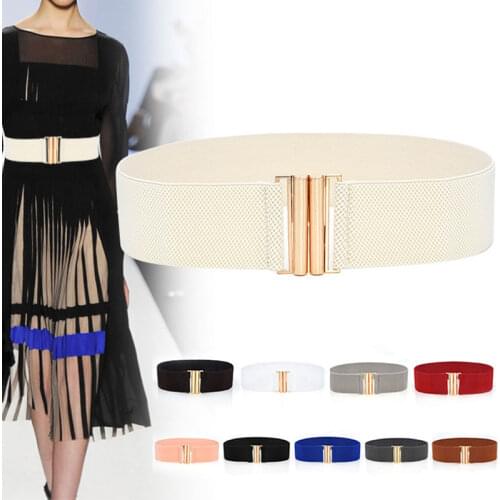New Waistband Womens Black Waistbands Elasric Wide Belt Gold Buckle Cummerbund Female black Waist Strap Dress Decoration