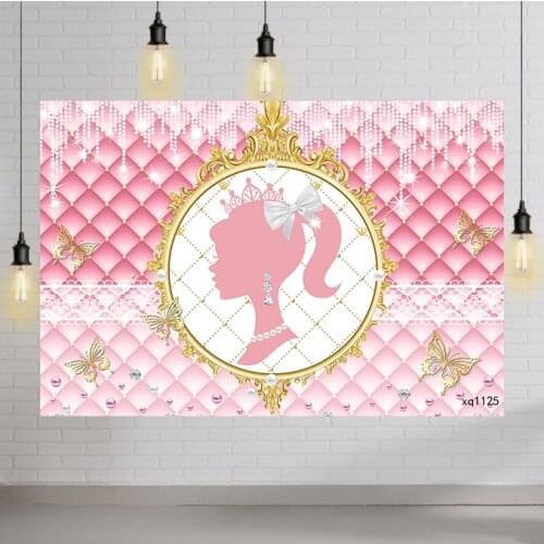 Pink Girl Birthday Party Backdrop Birthday Background Baby Shower Party Decor Candy Table Banner Plinth