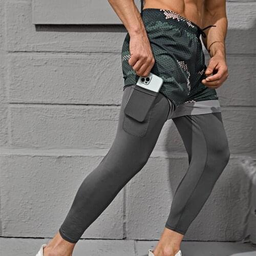 Running-Pants Men Sport Leggings Capri Crossfit Training Gym Workout Mesh Fabric Track Fitness Stretchy Athletic Cropped Joggers