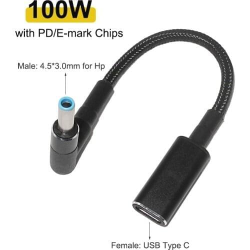 Type C to 4.5x3.0mm Plug Converter 100W USB C PD Fast Charging Cable for HP Dell Laptop Charger Adapter Connector Cable Cord