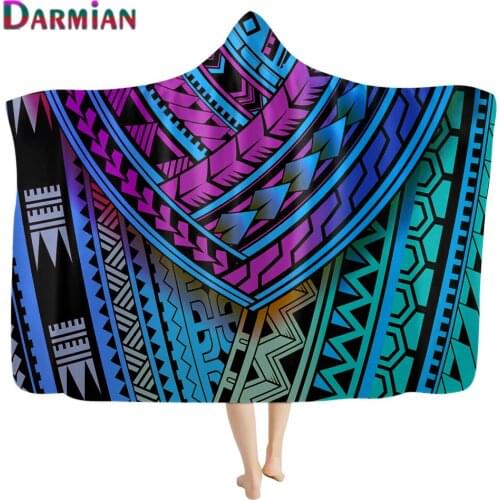 DARMIAN Gradient Style Traditional Tribal Printed Blanket Microfiber For Adult Kids Warm Soft Wearable Hooded Blanket Sofa Deken