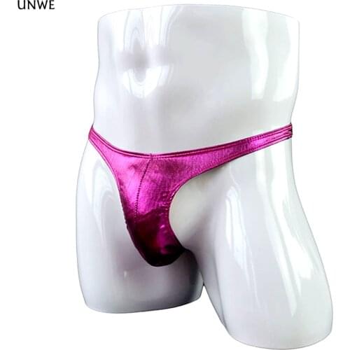 UNWE Men G Strings Thongs Tanga Stage Performance Faux Leather Thong Men Sissy Pouch Panties Low Rise Bikini Underwear