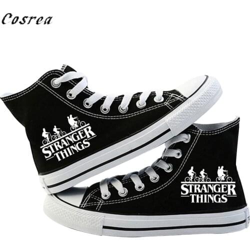 Stranger Things 3 Eleven Dustin Cosplay Shoes Canvas Shoes High Shoes Casual Breathable Couple Flat Shoes for Girls Boys Lovers