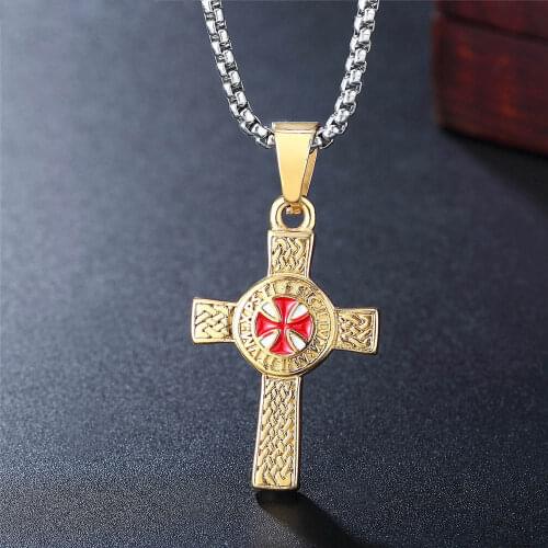 Vintage Cross Pendant Knights Templar Irish Knot Necklace for Men Stainless Steel Chain 24Inch Male Jewelry Gifts