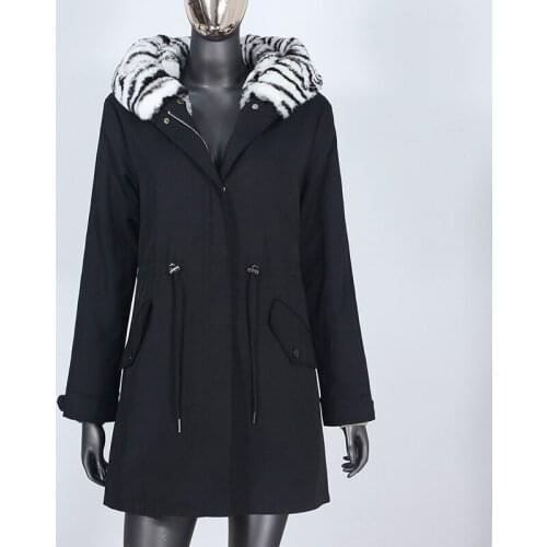 BLUENESSFAIR 2021 Leopard Waterproof Parka Winter Jacket Women Real Fur Coat Natural Rex Rabbit Fur Warm Detachable Outerwear