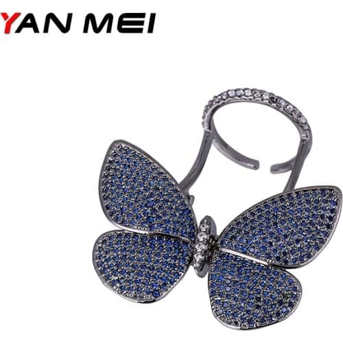 YAN MEI New Hot Trendy Style Micro Pave Setting Butterfly Wings Wedding Open Rings Women Bijourx J1690A