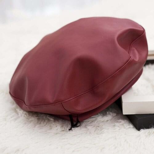 Women Hot Fashion Beret Solid Faux PU Leather Beret French Artist Warm Beanie Hat