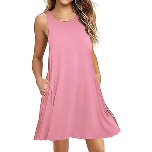 Women Dress Sexy Casual Sleeveless Round Neck Cloth Simple Solid Color Midi Dress Summer Beach Dresses платье летнее vestido