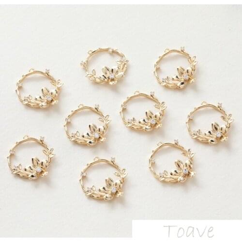 14K Gold-Plated round Hollow Three-dimensional Flower Hipster Pendant DIY Ear Stud Handmade Material Accessories 2pcs