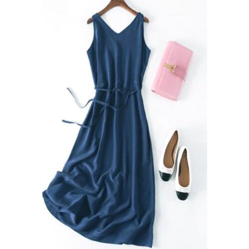 2021 summer womens fashion basic silk long dress one piece