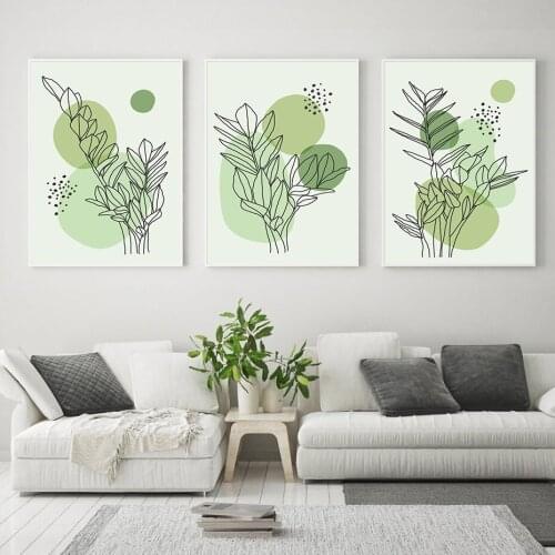 Abstract Line Art Leaves Poster Botanical Canvas Print Trendy Minimalist Painting Wall Pictures for Living Room Decoration