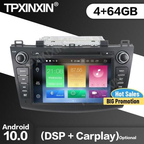 4+64G Car Radio 2 Din Stereo Receiver Android 10.0 For Mazda 3 2009 2010 2011 2012 GPS Navi Multimedia Player Recorder Head Unit