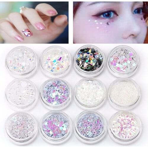 White Sequins Nail 12 Shape Mixed Glitter Mini Sequins Confetti Nails Art 3D Makeup Eyes Hair Body Decoration Club Party Beauty