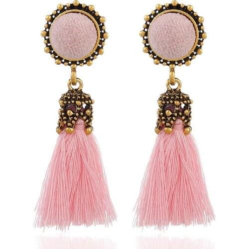 Bohemian Tassel Crystal Long Drop Earrings for Women Red Black Cotton Silk Fabric Fringe Earring Fashion Woman Jewelry
