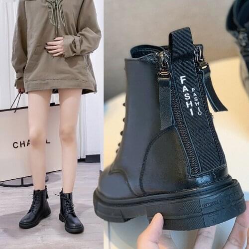 Martens boots British Style short boots autumn/winter womens shoes with velvet leather cowhide lift double zipper womens boots