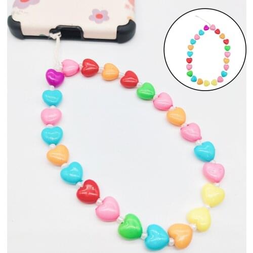 Handmade Heart Shaped Beaded Phone Chain, Phone Charm Strap Lanyard, Phone Decoration Beads Phone Wrist Strap