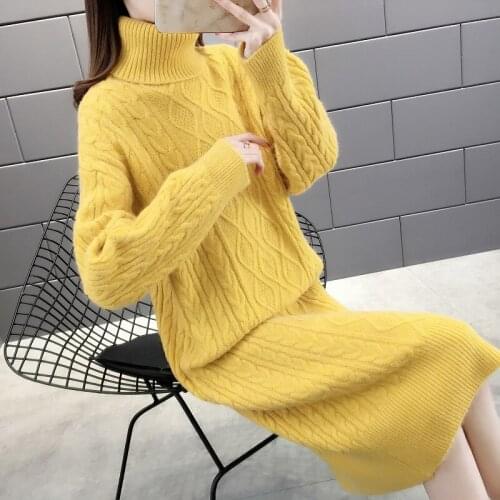 Turtleneck long knitted cashmere sweater dress woman thickened 2020 new autumn winter twist loose plus size base sweaters women