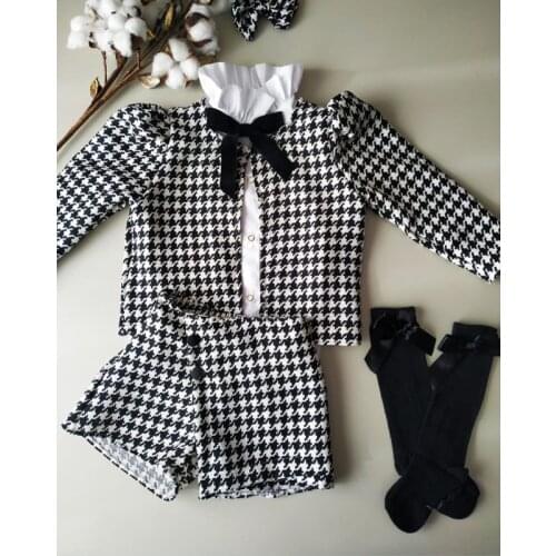 FOCUSNORM 1-7Y Fashion Kids Girls Autumn Clothes Sets 3pcs Long Sleeve Plaid Jacket+Single Breasted Solid Shirts+Shorts
