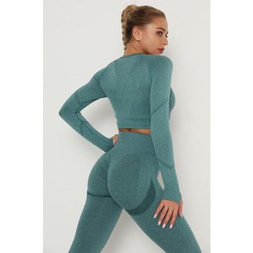 Yoga Suit For Women Seamless Gym Clothing Quick Dry Sports Fittness Tracksuit High Waist Yoga pants Full Sleeve Tops 2pcs Set