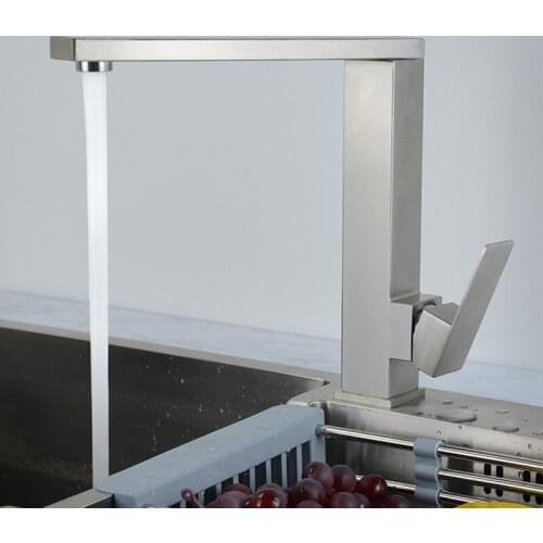 Square Kitchen Faucets Brushed Nickel Sink Kitchen Mixer Water Tap SUS304 Stainless Steel Kitchen Faucet 360 Rotating