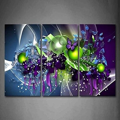 3 Panel Hot Sell High Quality Painting On Canvas Purple Butterfly Paintings Wall Art Home Decor for Living Room