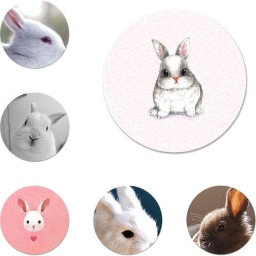 58mm Cute White Bunny Rabbit Icons Pins Badge Decoration Brooches Metal Badges For Backpack Decoration