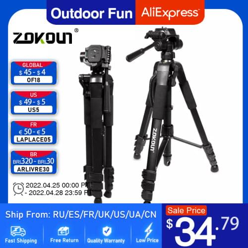 ZOKOUN Multi-function Travel Camera Tripod 56"/143cm Adjustable Laser Level Tripod with 3-Way Swivel Pan Head,with Bubble Level