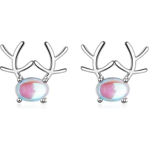 KOFSAC Fashion Silver 925 Stud Earrings For Women Jewelry Charm Moonstone Elk Earring Female Christmas Party Accessories Gifts