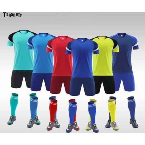 Youth Child Set Men DIY Sports Custom Print Shirt Training 21 New Polyester Boys Soccer Jerseys Shorts Sleeve Football Shirt