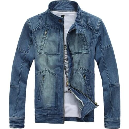 YuWaiJiaRen Mens Jean Jacket Stand Collar 100% Cotton Fashion Casual Vintage Breathable Autumn Spring Denim Jacket for Men