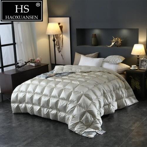 HS Filling Power 800 95% Goose Down Filling Comforter Imitated silk White fabric King Size Bread Quilt Home Bedroom Bedding