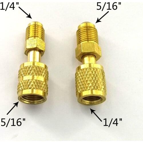 2pcs R410 Refrigeration Charging Adapter 5/16 SAE F To 1/4 SAE M 5/16 SAE M To 1/4 SAE F Air Conditioner Refrigerant Fluoride