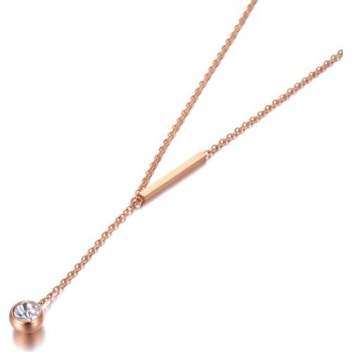 Office Style Titanium Stainless Steel CZ Crystal Chain Choker Necklace Rose Gold Pendant Necklace For Women N20110