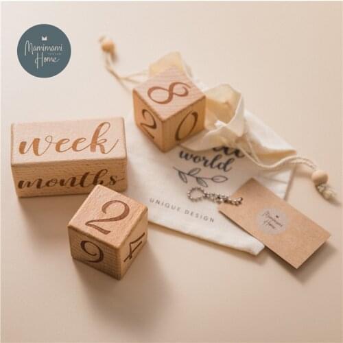 Baby Photography Milestone Block Memorial Monthly Newborn Commemorative Card Wooden Teether Baby Photography Props Toys