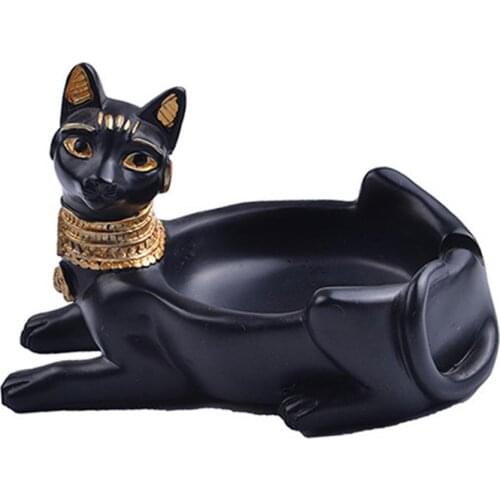 Resin Crafts Egyptian Cat God Ashtray Decoration Cigarette Ashtray Egyptian Bastet Cat Goddess Statue Ornament Tabletop Decor