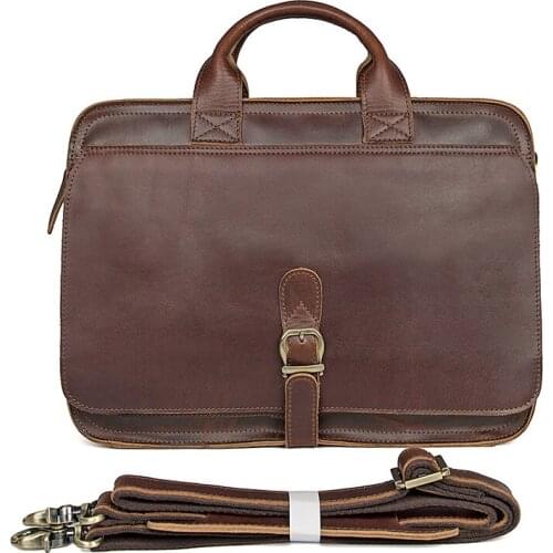 15" Laptop Briefcase Bags 100%Cow Leather Men Vintage Real Leather Business Dress Casual Vintage Book File Handbags Shoulder Bag